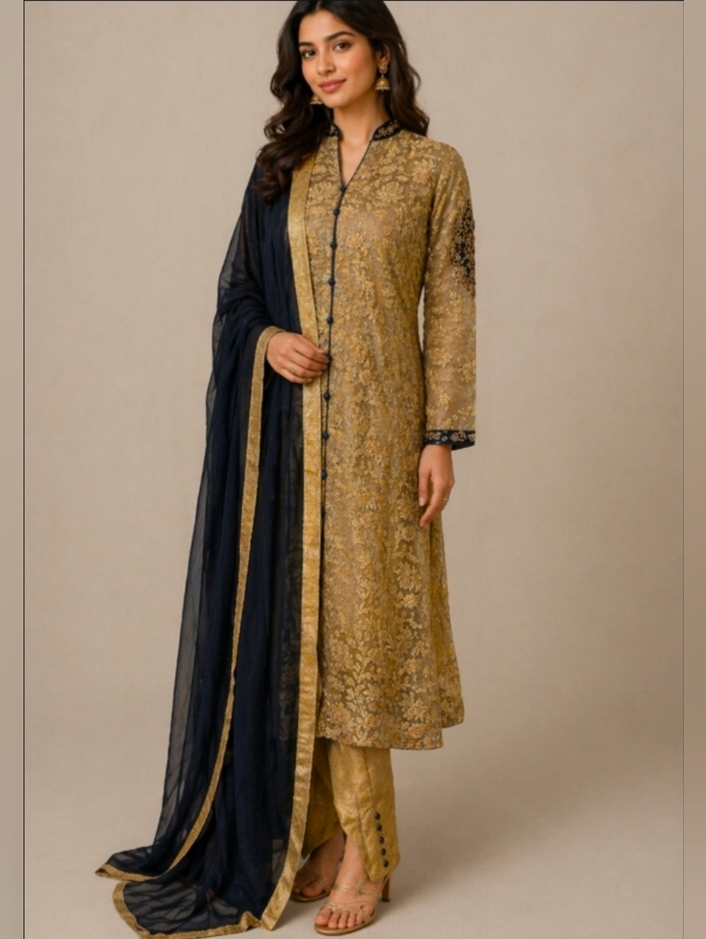 NEW Designer Aleem Mehta 3pc Kurta Dress Pants Shawl Outfit M